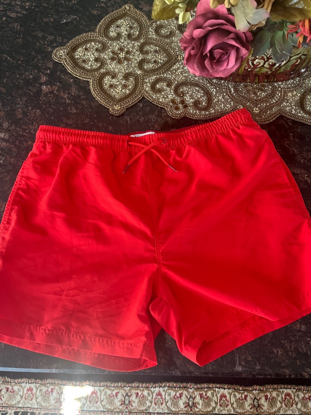 Primark Men's Bright Red /Orange Athletic Swim Shorts with Drawstring
Size LG